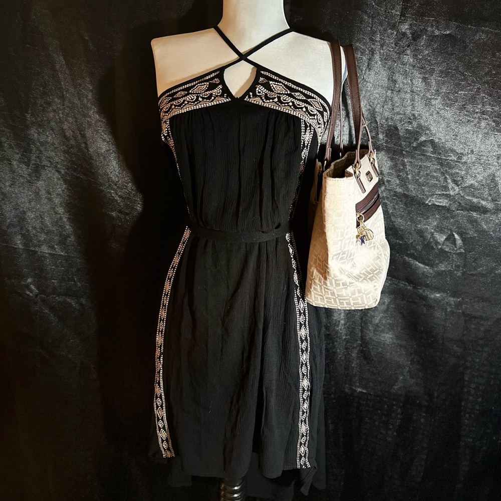 Alter’d State Black Embroidered Halter Maxi Dress Flowy Boho Chic